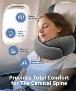 Advanced Memory Foam Neck Travel Pillow, Neck Pillow Airplane with Eye Mask & Ear Plugs, Designed for The Comfort of Travel & Office, Travel Pillow for Plane, Car, Home, Work, Dark Grey - 4
