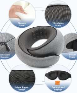 Advanced Memory Foam Neck Travel Pillow, Neck Pillow Airplane with Eye Mask & Ear Plugs, Designed for The Comfort of Travel & Office, Travel Pillow for Plane, Car, Home, Work, Dark Grey - 5