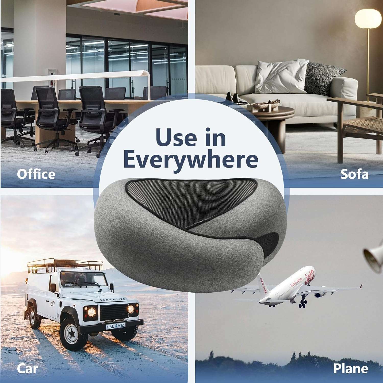 Advanced Memory Foam Neck Travel Pillow, Neck Pillow Airplane with Eye Mask & Ear Plugs, Designed for The Comfort of Travel & Office, Travel Pillow for Plane, Car, Home, Work, Dark Grey - 7