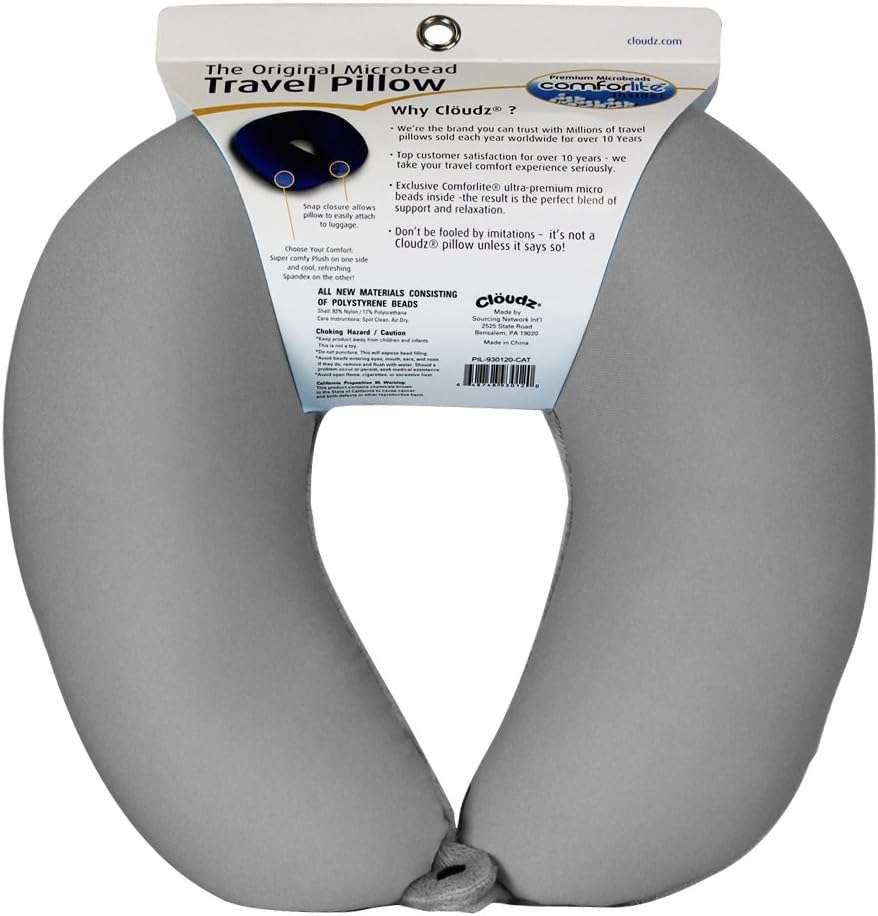 Cloudz Dual Comfort Microbead Airplane Travel Neck Pillow. Super Soft Cozy Plush Fabric on One Side, Cool Relaxing Spandex on The Other! - 2