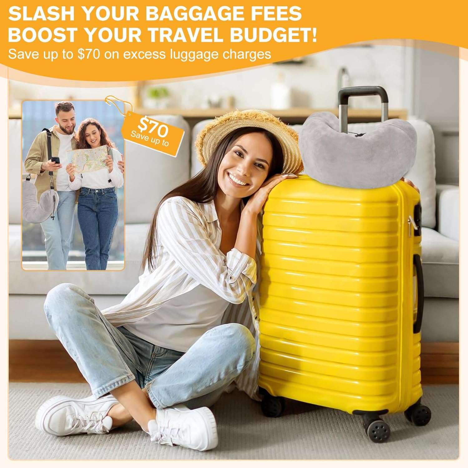 DreamShore Travel Pillow for Extra Luggage- Stuffable Neck Pillow with Adjustable Neck Size - Fits 3+ Days of Travel Essentials - Transformable Carry-On Solution - Soft Velvet Cover - No Filler - 3