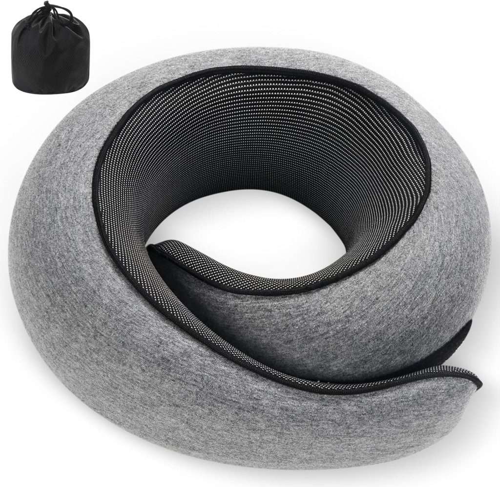 Neck Pillow, Travel Pillow uses Memory Foam to Support Neck Comfort, Ideal Companion for Airplane and car Travel, Compact, Convenient, and Versatile Airplane Sleep Pillow(Gray)