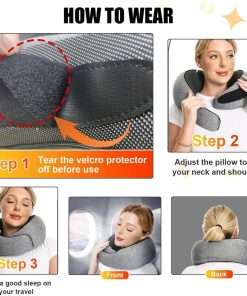 RURING Travel Pillows for Airplanes, Travel Neck Pillow Travel Pillow, Neck Pillow Airplane Memory Foam 360 Degree Support Stowable Pillows for Airplanes Offices and Cars - 2