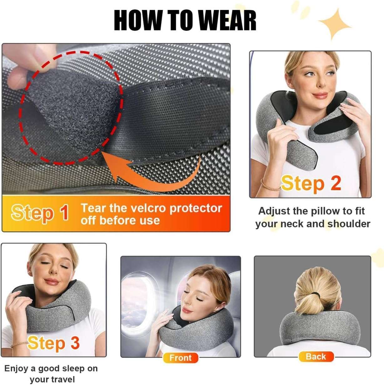 RURING Travel Pillows for Airplanes, Travel Neck Pillow Travel Pillow, Neck Pillow Airplane Memory Foam 360 Degree Support Stowable Pillows for Airplanes Offices and Cars - 2