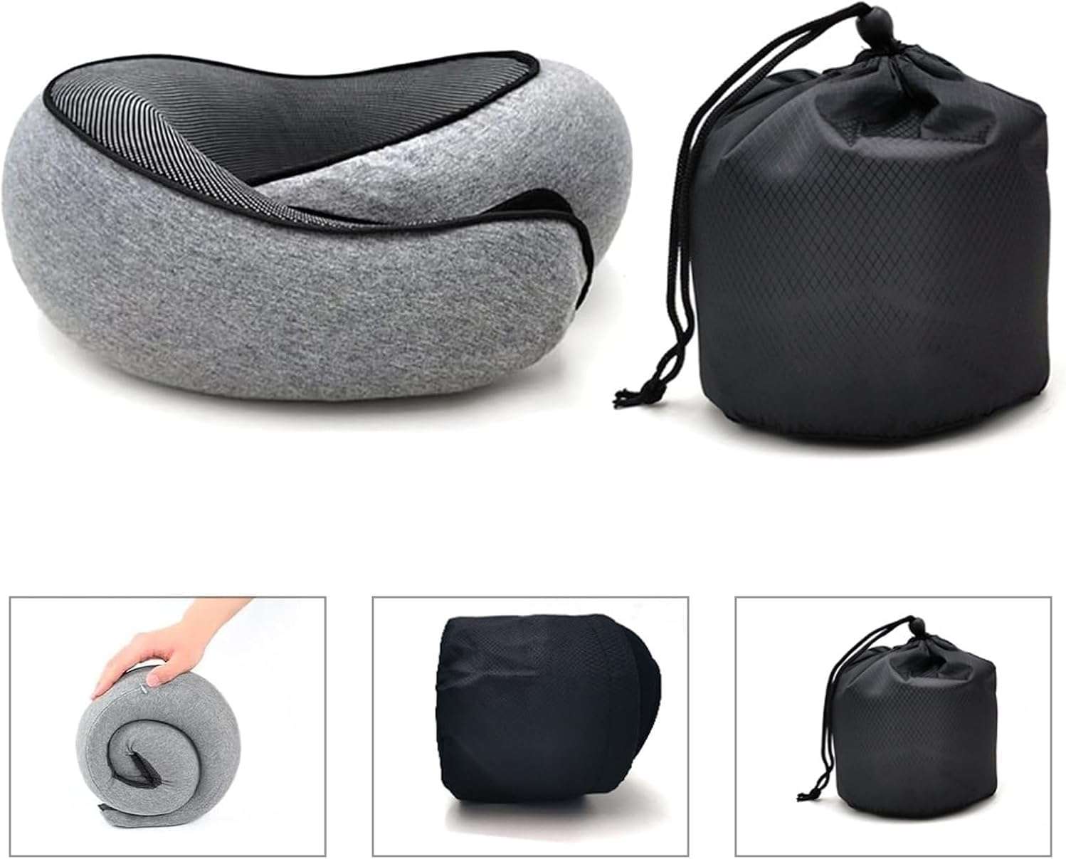 RURING Travel Pillows for Airplanes, Travel Neck Pillow Travel Pillow, Neck Pillow Airplane Memory Foam 360 Degree Support Stowable Pillows for Airplanes Offices and Cars - 4