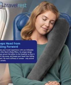 TRAVELREST All-in-One Neck & Body Pillow, Advanced Support Design, Travel Essential, Memory Foam Inserts, Inflatable, Airplane & Car Seat, Sleeping on Long Flight & Trips, Grey - 3