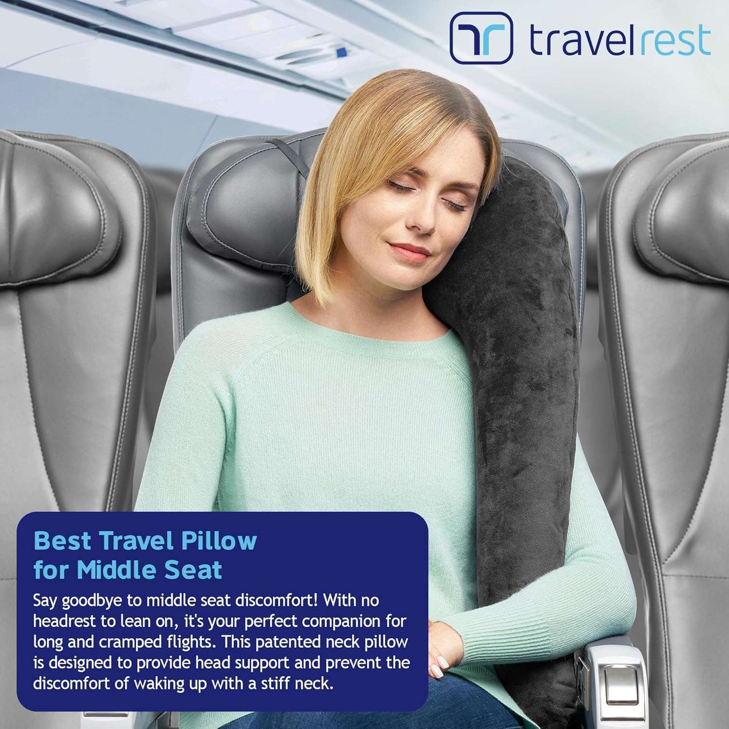 TRAVELREST All-in-One Neck & Body Pillow, Advanced Support Design, Travel Essential, Memory Foam Inserts, Inflatable, Airplane & Car Seat, Sleeping on Long Flight & Trips, Grey - 4