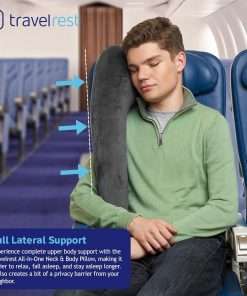TRAVELREST All-in-One Neck & Body Pillow, Advanced Support Design, Travel Essential, Memory Foam Inserts, Inflatable, Airplane & Car Seat, Sleeping on Long Flight & Trips, Grey - 5