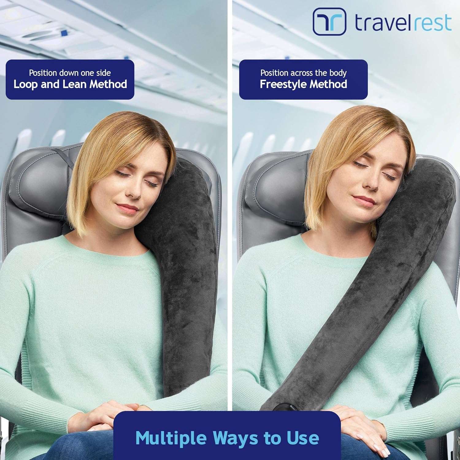 TRAVELREST All-in-One Neck & Body Pillow, Advanced Support Design, Travel Essential, Memory Foam Inserts, Inflatable, Airplane & Car Seat, Sleeping on Long Flight & Trips, Grey - 7
