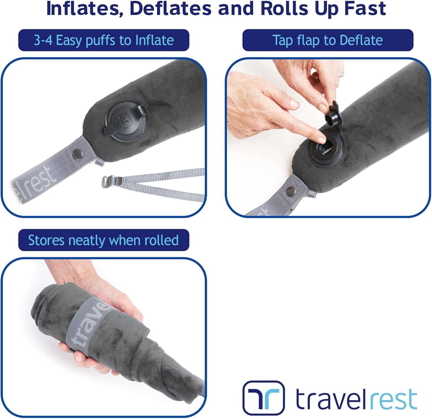 TRAVELREST All-in-One Neck & Body Pillow, Advanced Support Design, Travel Essential, Memory Foam Inserts, Inflatable, Airplane & Car Seat, Sleeping on Long Flight & Trips, Grey - 8