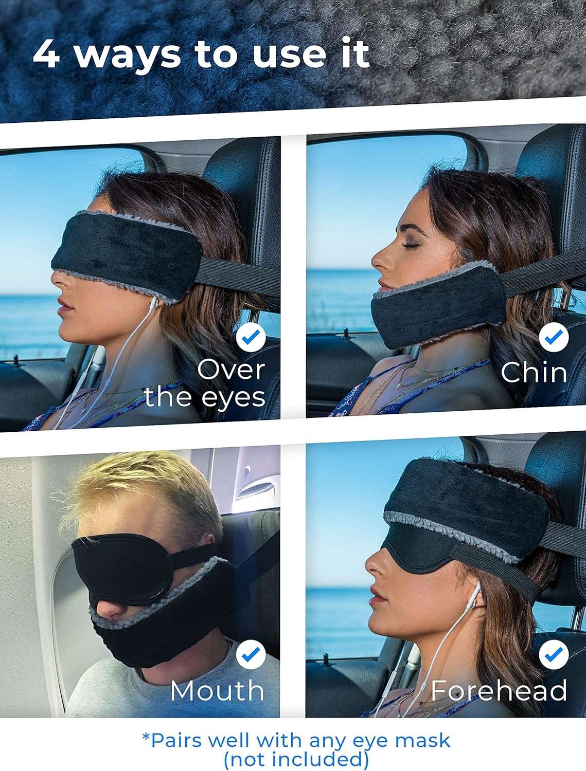 Travel Pillow Alternative Stops Bobbing - Airplane Head Straps and Car Support Band - Great on Travel Upright - Super Comfy Neck Support - Small & Compact - 4