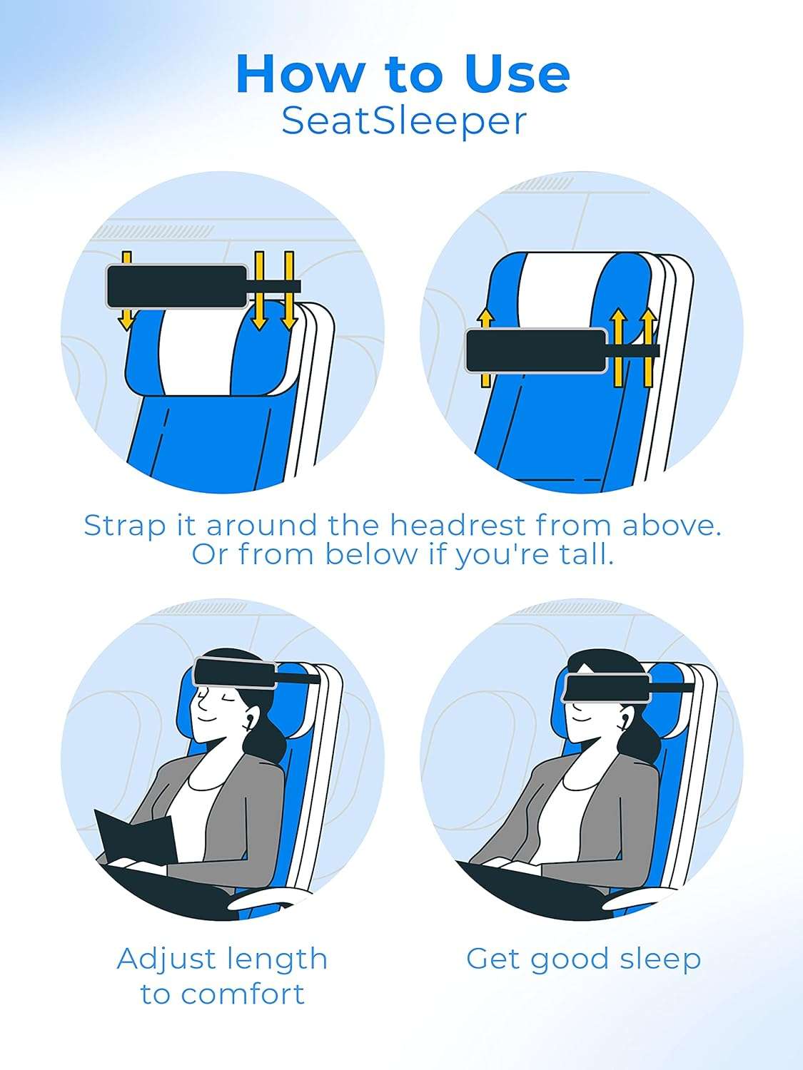 Travel Pillow Alternative Stops Bobbing - Airplane Head Straps and Car Support Band - Great on Travel Upright - Super Comfy Neck Support - Small & Compact - 7