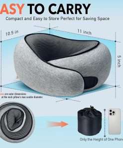 Travel Pillow - High-Density Memory Foam Pillow with 360° Surround Support. Ergonomically Designed. Ideal for Airplane Travel and Home Use. - 3
