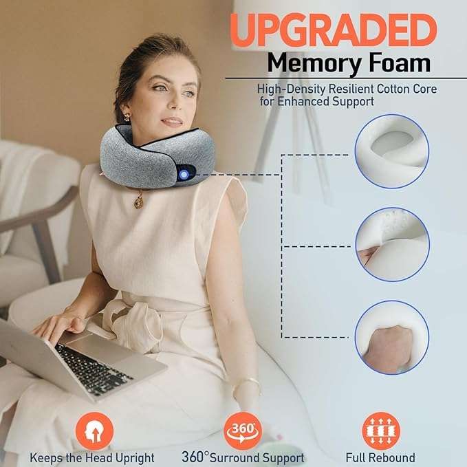 Travel Pillow - High-Density Memory Foam Pillow with 360° Surround Support. Ergonomically Designed. Ideal for Airplane Travel and Home Use. - 4