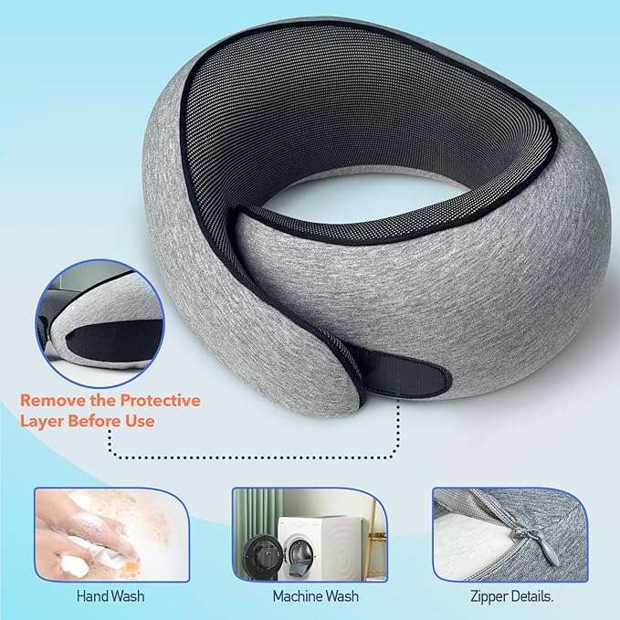 Travel Pillow - High-Density Memory Foam Pillow with 360° Surround Support. Ergonomically Designed. Ideal for Airplane Travel and Home Use. - 5