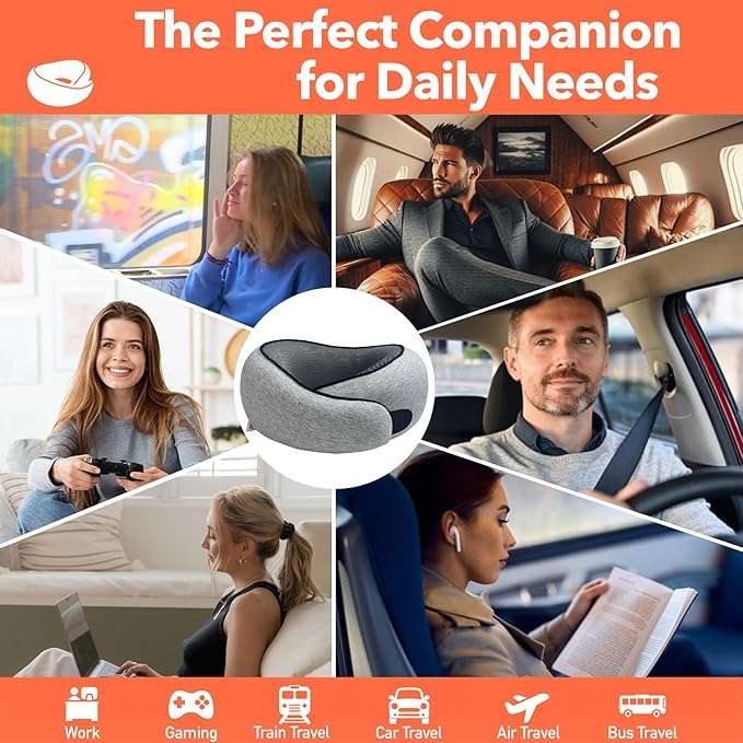 Travel Pillow - High-Density Memory Foam Pillow with 360° Surround Support. Ergonomically Designed. Ideal for Airplane Travel and Home Use. - 6