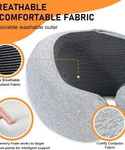 Travel Pillow - Hooded Neck Pillow Airplane Memory Foam Filling for Plane, Office, Cars Sleeping, Road Trip, Long Flights, Portable Plane Accessories, Includes Eye Mask & Earplugs - 3