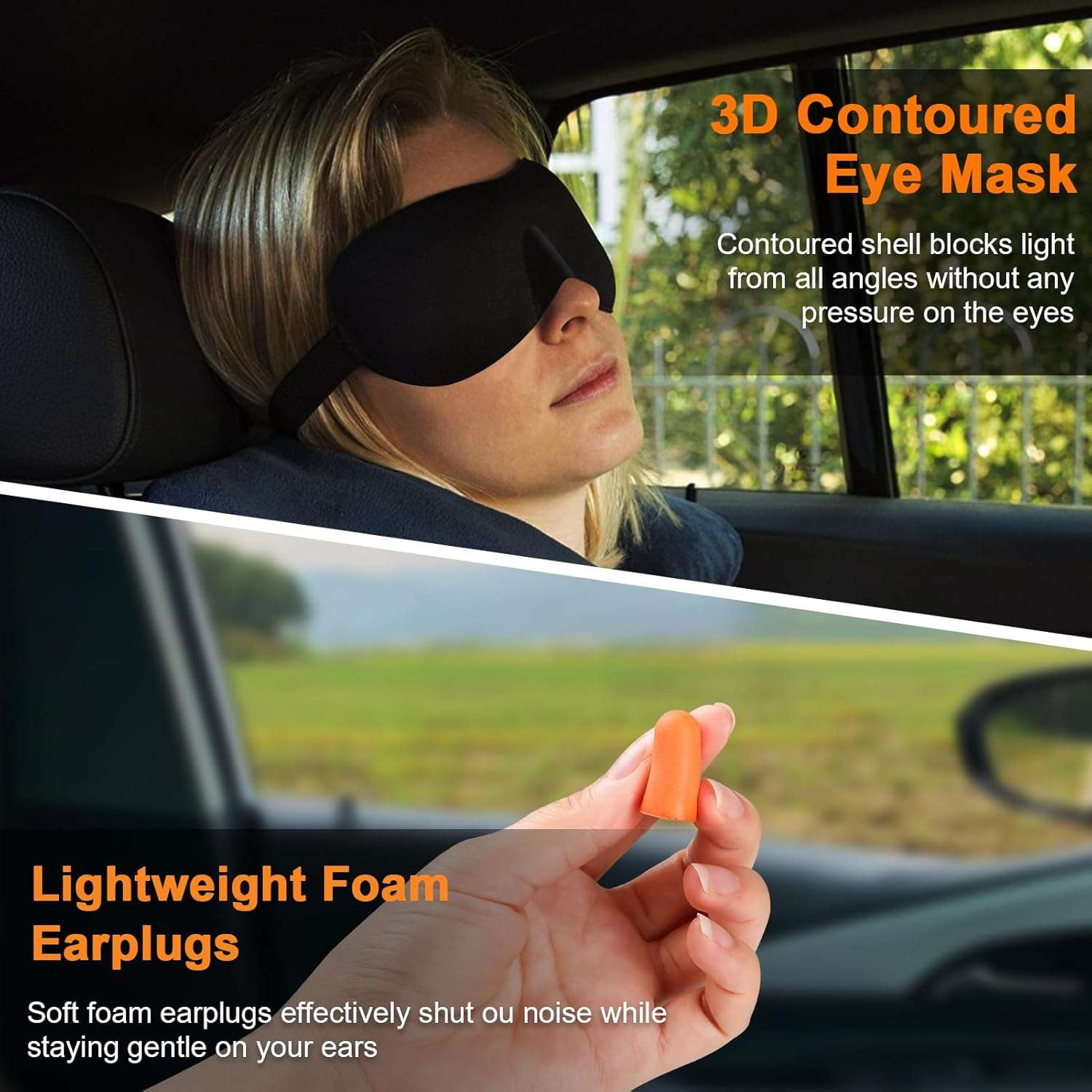 Travel Pillow - Hooded Neck Pillow Airplane Memory Foam Filling for Plane, Office, Cars Sleeping, Road Trip, Long Flights, Portable Plane Accessories, Includes Eye Mask & Earplugs - 5