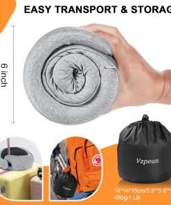 Travel Pillow - Hooded Neck Pillow Airplane Memory Foam Filling for Plane, Office, Cars Sleeping, Road Trip, Long Flights, Portable Plane Accessories, Includes Eye Mask & Earplugs - 6