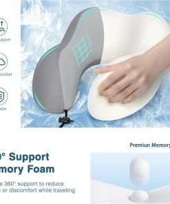Travel Pillow for Airplane Memory Foam Neck Pillow, Soft & Support Travel Pillow for Travelling with Eye Mask, Earplugs and Storage Bag, Sleeping Rest, Car, Train and Home Use Cooling, Grey - 3