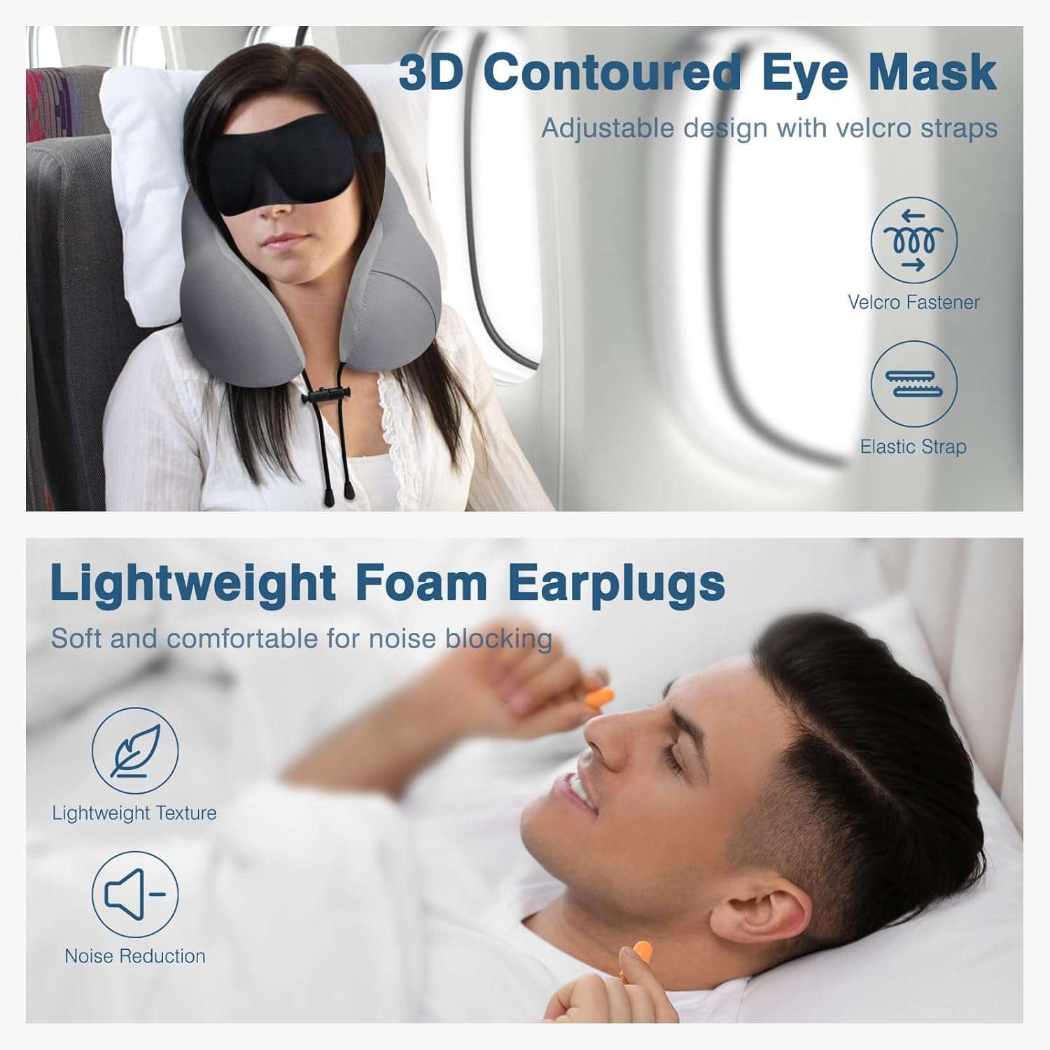 Travel Pillow for Airplane Memory Foam Neck Pillow, Soft & Support Travel Pillow for Travelling with Eye Mask, Earplugs and Storage Bag, Sleeping Rest, Car, Train and Home Use Cooling, Grey - 4