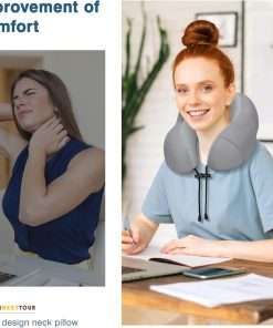 Travel Pillow for Airplane Memory Foam Neck Pillow, Soft & Support Travel Pillow for Travelling with Eye Mask, Earplugs and Storage Bag, Sleeping Rest, Car, Train and Home Use Cooling, Grey - 7
