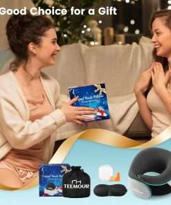 Upgraded Neck Pillow for Airplane Travel - 360° Support Gifts for Women-Men-Mom-Dad, Memory Foam Travel Pillow With Eye Mask & Earplugs, Portable Carry Bag - 3