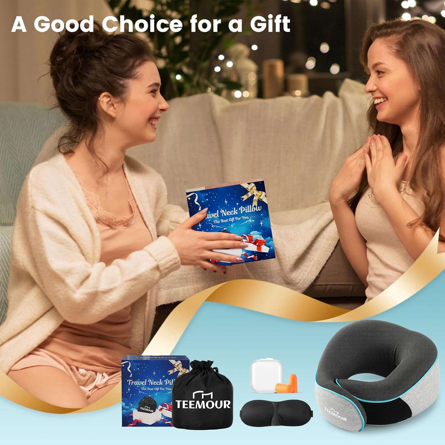 Upgraded Neck Pillow for Airplane Travel - 360° Support Gifts for Women-Men-Mom-Dad, Memory Foam Travel Pillow With Eye Mask & Earplugs, Portable Carry Bag - 3