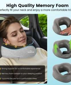 Upgraded Neck Pillow for Airplane Travel - 360° Support Gifts for Women-Men-Mom-Dad, Memory Foam Travel Pillow With Eye Mask & Earplugs, Portable Carry Bag - 4