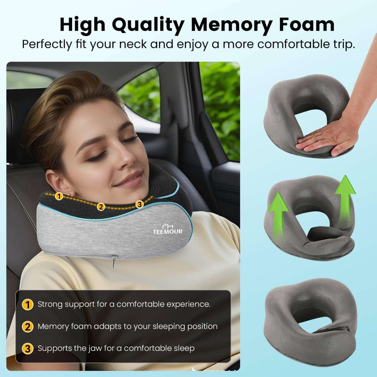 Upgraded Neck Pillow for Airplane Travel - 360° Support Gifts for Women-Men-Mom-Dad, Memory Foam Travel Pillow With Eye Mask & Earplugs, Portable Carry Bag - 4