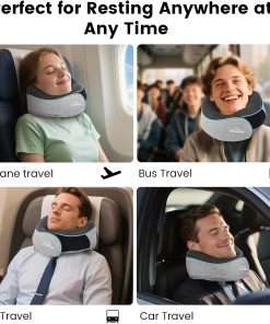 Upgraded Neck Pillow for Airplane Travel - 360° Support Gifts for Women-Men-Mom-Dad, Memory Foam Travel Pillow With Eye Mask & Earplugs, Portable Carry Bag - 5
