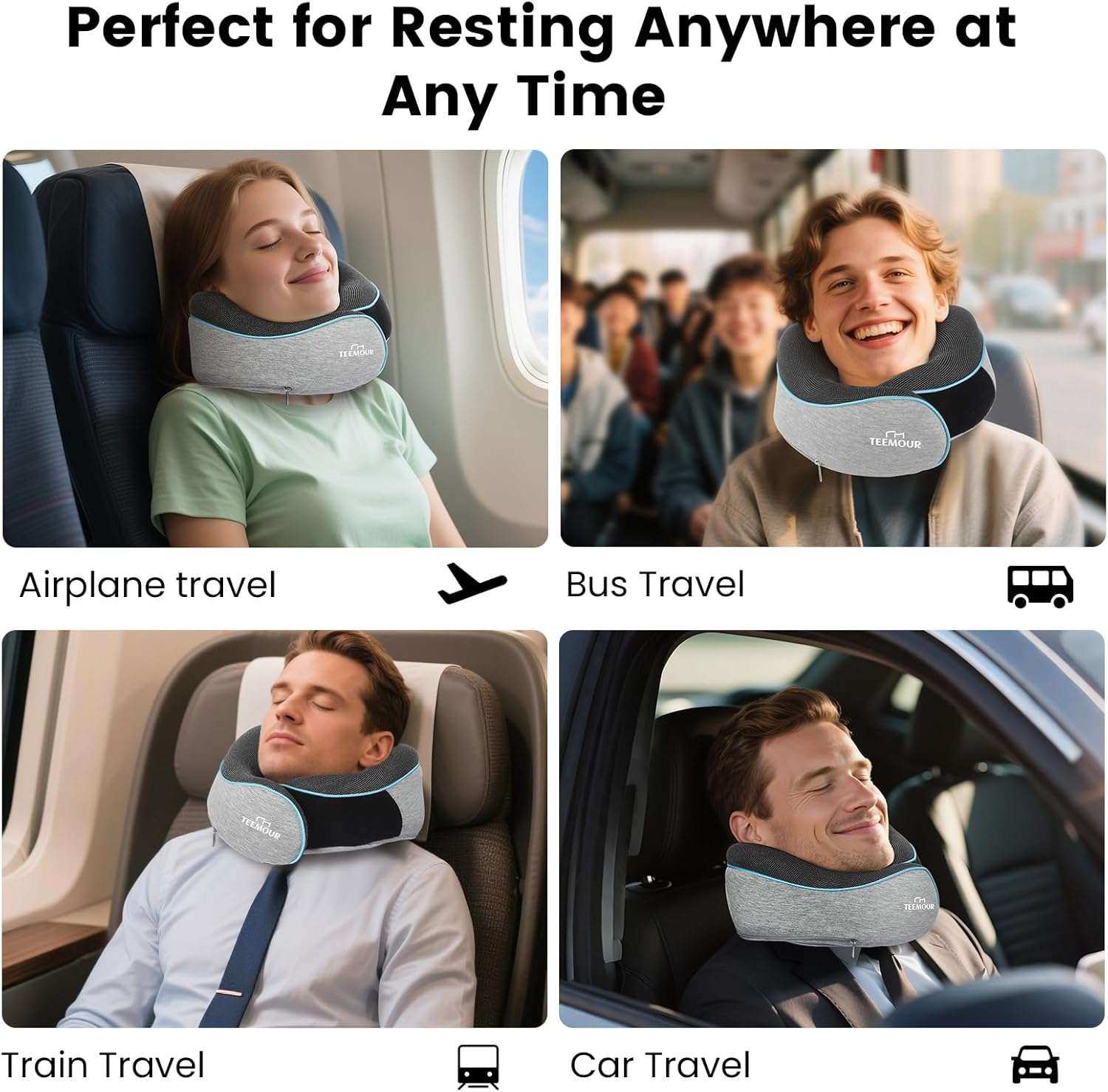 Upgraded Neck Pillow for Airplane Travel - 360° Support Gifts for Women-Men-Mom-Dad, Memory Foam Travel Pillow With Eye Mask & Earplugs, Portable Carry Bag - 5