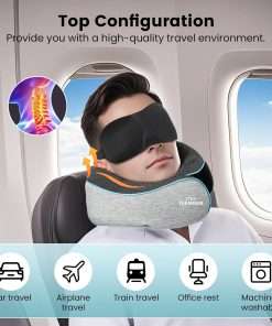 Upgraded Neck Pillow for Airplane Travel - 360° Support Gifts for Women-Men-Mom-Dad, Memory Foam Travel Pillow With Eye Mask & Earplugs, Portable Carry Bag - 6