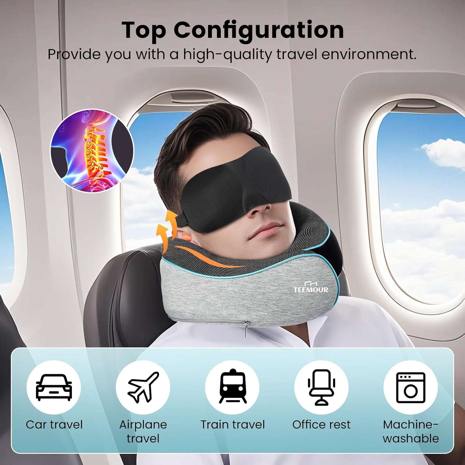 Upgraded Neck Pillow for Airplane Travel - 360° Support Gifts for Women-Men-Mom-Dad, Memory Foam Travel Pillow With Eye Mask & Earplugs, Portable Carry Bag - 6