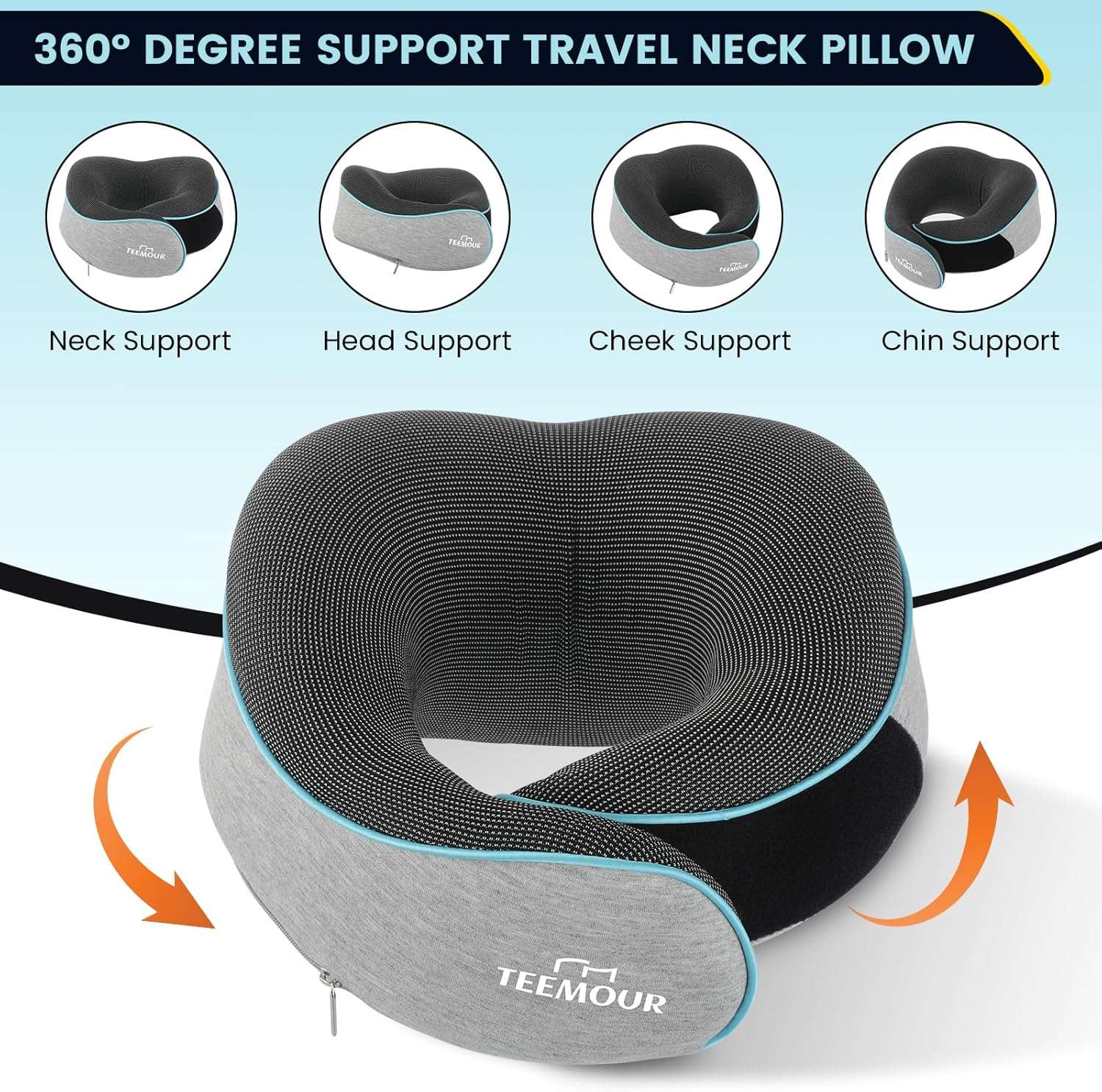 Upgraded Neck Pillow for Airplane Travel - 360° Support Gifts for Women-Men-Mom-Dad, Memory Foam Travel Pillow With Eye Mask & Earplugs, Portable Carry Bag - 8