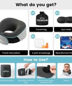 Upgraded Neck Pillow for Airplane Travel - 360° Support Gifts for Women-Men-Mom-Dad, Memory Foam Travel Pillow With Eye Mask & Earplugs, Portable Carry Bag - 9