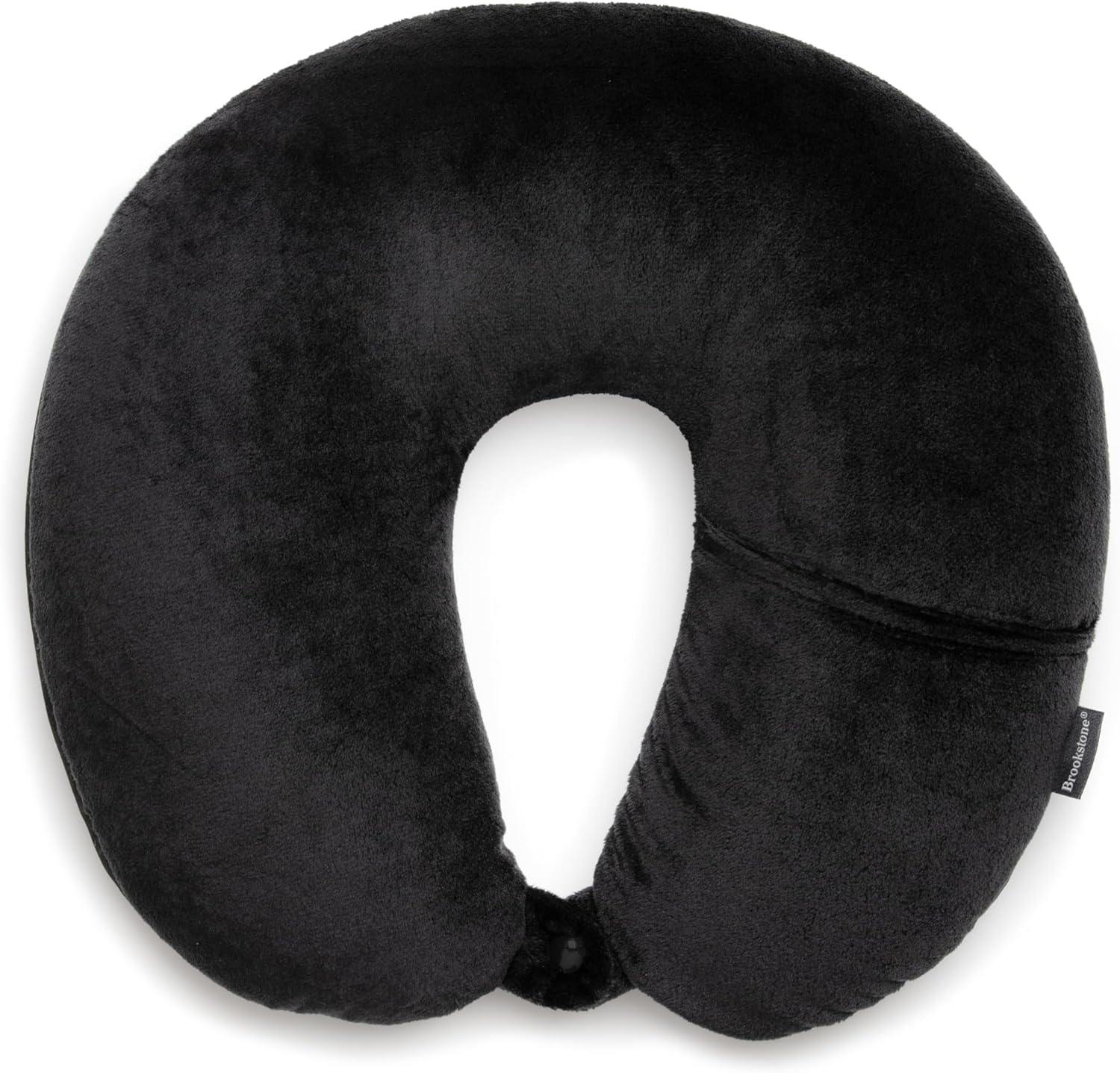 Brookstone Microbead Travel Head and Neck Pillow Lightweight and Plush with Phone or Headphone Pocket, Black - 1