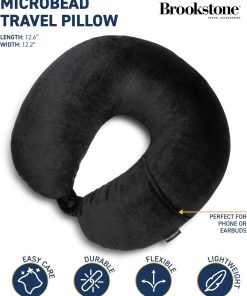 Brookstone Microbead Travel Head and Neck Pillow Lightweight and Plush with Phone or Headphone Pocket, Black - 2