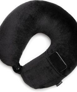 Brookstone Microbead Travel Head and Neck Pillow Lightweight and Plush with Phone or Headphone Pocket, Black - 4