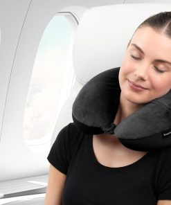 Brookstone Microbead Travel Head and Neck Pillow Lightweight and Plush with Phone or Headphone Pocket, Black - 5