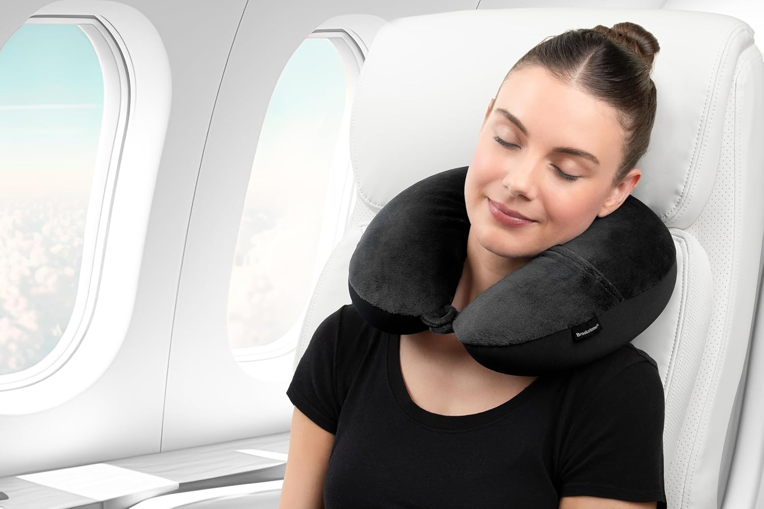Brookstone Microbead Travel Head and Neck Pillow Lightweight and Plush with Phone or Headphone Pocket, Black - 5