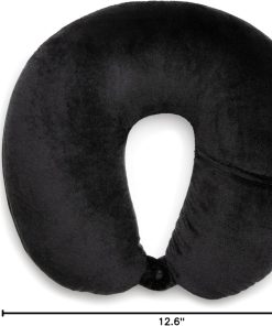 Brookstone Microbead Travel Head and Neck Pillow Lightweight and Plush with Phone or Headphone Pocket, Black - 8