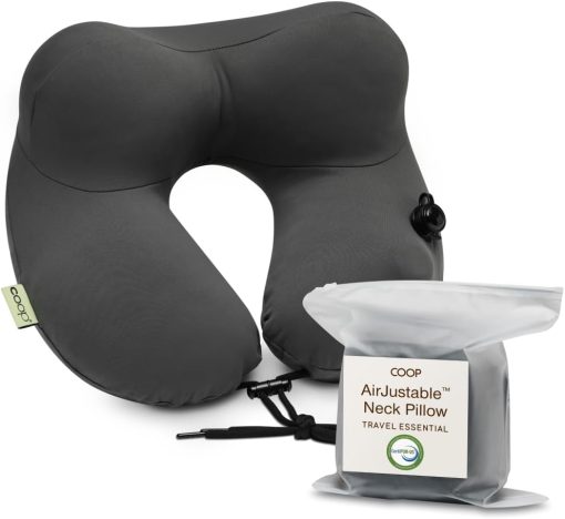 Coop Home Goods AirJustable Travel Neck Pillow, Inflatable, Adjustable Support for Neck & Chin, Compact Travel Pillow, Soft Memory Foam Comfort, Airplane Travel Essentials - 1