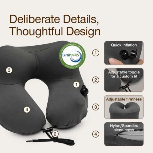 Coop Home Goods AirJustable Travel Neck Pillow, Inflatable, Adjustable Support for Neck & Chin, Compact Travel Pillow, Soft Memory Foam Comfort, Airplane Travel Essentials - 2
