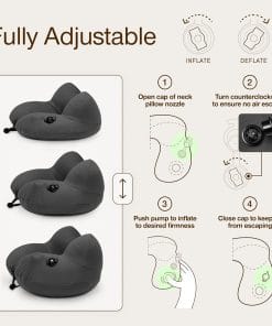 Coop Home Goods AirJustable Travel Neck Pillow, Inflatable, Adjustable Support for Neck & Chin, Compact Travel Pillow, Soft Memory Foam Comfort, Airplane Travel Essentials - 3