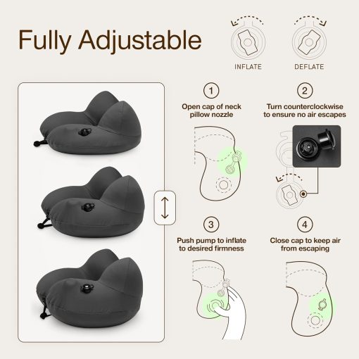 Coop Home Goods AirJustable Travel Neck Pillow, Inflatable, Adjustable Support for Neck & Chin, Compact Travel Pillow, Soft Memory Foam Comfort, Airplane Travel Essentials - 3