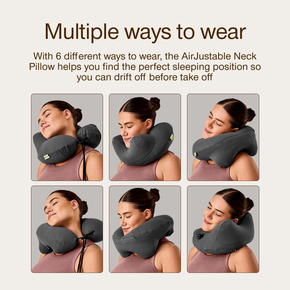 Coop Home Goods AirJustable Travel Neck Pillow, Inflatable, Adjustable Support for Neck & Chin, Compact Travel Pillow, Soft Memory Foam Comfort, Airplane Travel Essentials - 6