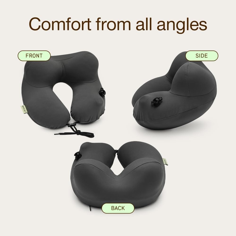 Coop Home Goods AirJustable Travel Neck Pillow, Inflatable, Adjustable Support for Neck & Chin, Compact Travel Pillow, Soft Memory Foam Comfort, Airplane Travel Essentials - 7
