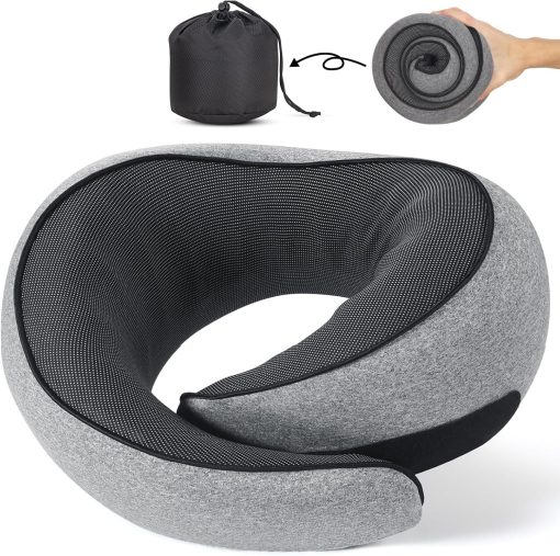 NOCRLG Travel Pillow, Travel Neck Pillow for Airplanes Car, 100% Pure Memory Foam Travel Pillow, Sleeping Essentials for Long Flight 360° Head Support Degree Comfort and Breathability - 1