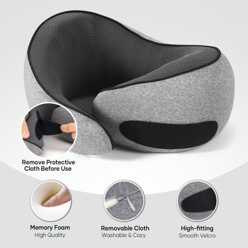 NOCRLG Travel Pillow, Travel Neck Pillow for Airplanes Car, 100% Pure Memory Foam Travel Pillow, Sleeping Essentials for Long Flight 360° Head Support Degree Comfort and Breathability - 3